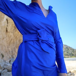 Handmade, Handwoven 100% Pure Mulberry Silk Maxi Dress in Royal Blue