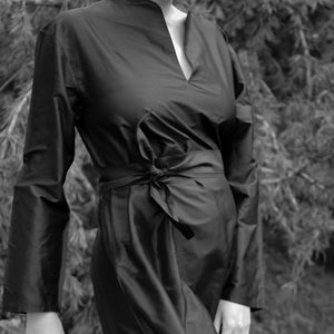 Handmade, Handwoven 100% Pure Mulberry Silk Mini Dress in Black