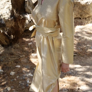 Handmade, Handwoven 100% Pure Mulberry Silk Maxi Dress in Champagne