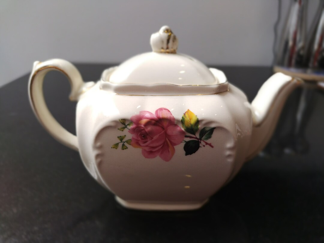 Vintage Sadler Small Teapot With Pink and Yellow Roses and Etsy