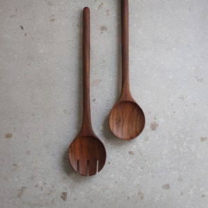 Walnut serving spoons. Wood utensils for salad bowls. Finish with coconut oil and beeswax.