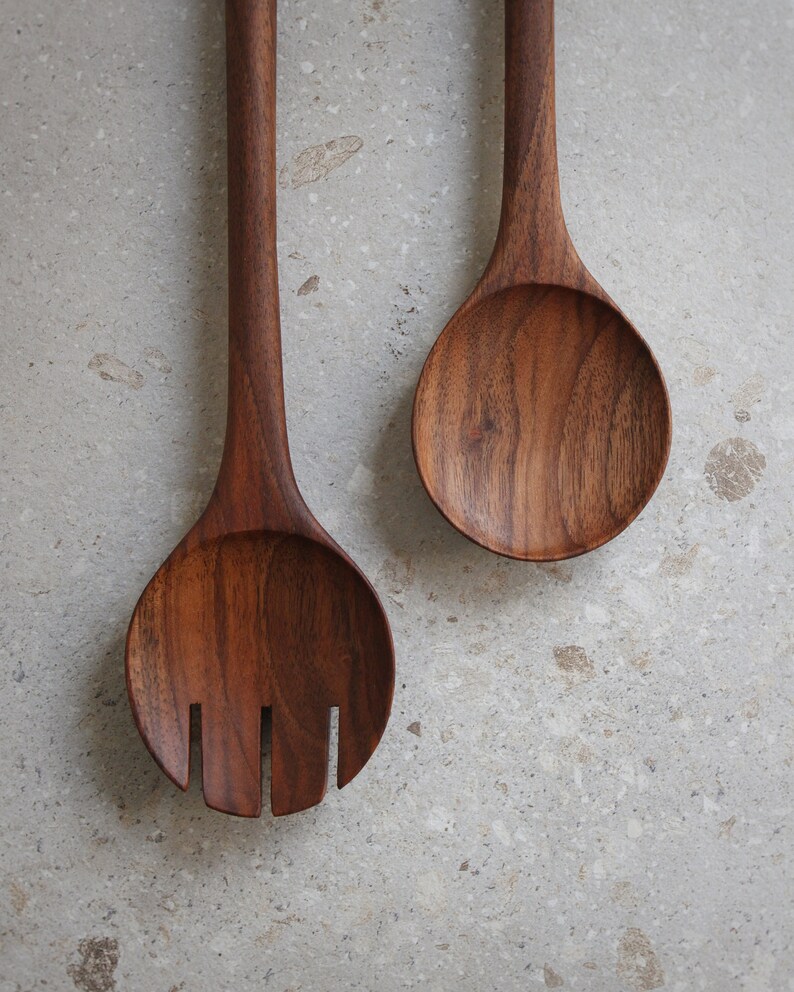 Handmade Walnut serving spoons. Natural and solid wood. Finished with coconut oil and beeswax, food safe