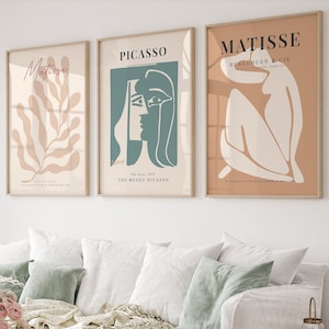 Trendy Gallery Wall Art Set Of 3 Prints, Picasso Print, 3 Piece Wall Art, Orange matisse print, Picasso Poster, matisse wall art,Digital Art