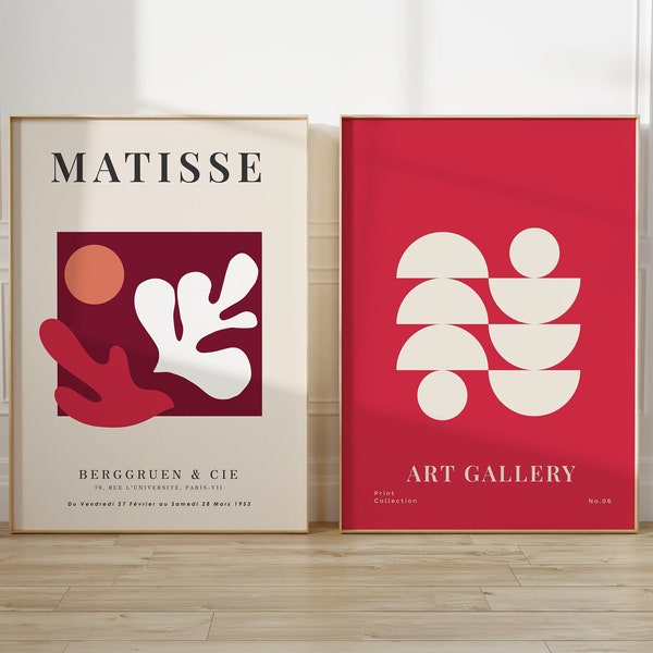Arte de pared de Henri Matisse, carteles de arte de exposición de Matisse, impresión de pared abstracta en rojo y crema, impresiones de arte abstracto en rojo, impresiones de patrones abstractos