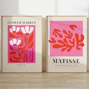 Art mural Henri Matisse, affiches d&#39;art de l&#39;exposition Matisse, lot de 2 œuvres d&#39;art murales, affiche du marché aux fleurs de Paris, affiches de décoration florale, impression abstraite