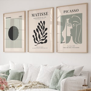Sage Green Galerie Wandkunst 3er-Set, Picasso Druck, Matisse Poster, Picasso Poster, Galerie Wand Bundle, Bauhaus Poster Set, moderne Kunst