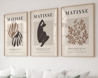 Matisse Print Set of Three, 3 piece wall art, Beige home decor, Aesthetic Wall Art, Neutral Print Set, Gallery Wall Art, Digital PRINTABLE