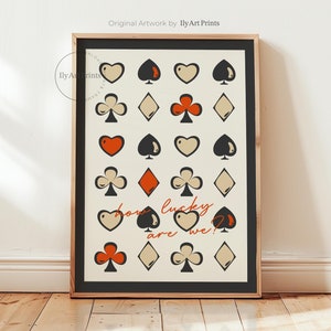 Poster di carte da gioco retrò alla moda Ace, stampa How Lucky Are We, poster da parete Grey Ace of Hearts, poster vintage preppy, download digitale