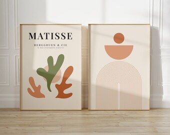 Henri Matisse Wall Art, Miękkie pomarańczowe i zielone plakaty wystawowe Matisse&#39;a, Wydruki artystyczne w stylu boho, Pomarańczowe tęcze, Wydruk artystyczny z połowy wieku