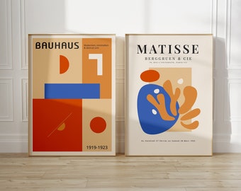 Henri Matisse Wall Art Prints, Blue Orange Matisse Exhibition Art Posters, Orange and Blue Bauhaus Print, Exhibition Poster Bauhaus Shapes