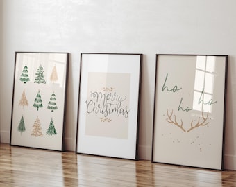 Trendy Holiday 3er-Set Wandkunst, Kokette Weihnachtswandkunst, Weihnachtsbaumdruck, frohe Weihnachten Wandkunst, gemütliches Weihnachtsdekor, digital