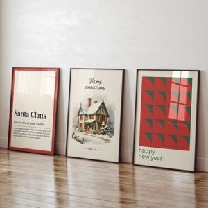 Trendy Christmas 3 Piece Wall Art Santa Claus Noun Print whimsical christmas Cozy Xmas Aesthetic Winter Wall Art Coquette Christmas Wall Art