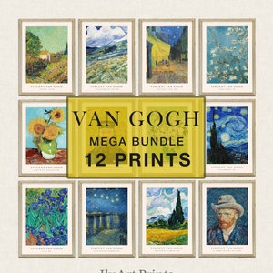 Vincent Van Gogh Set of 12 Art Prints , Eclectic Exhibition Poster, Famous Paintings,Van Gogh Mega Bundle 12 pieces, Trendy Digital Download