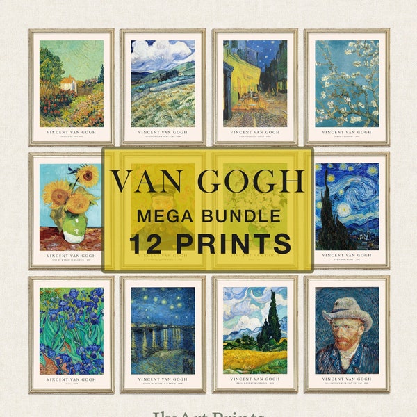 Ensemble de 12 impressions d'art de Vincent Van Gogh, affiche d'exposition éclectique, peintures célèbres, Van Gogh Mega Bundle 12 pièces, téléchargement numérique tendance