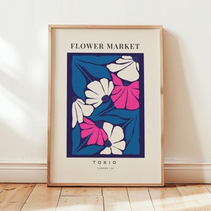 Impressão de mercado de flores azuis da moda Tokio Poster Art Wild Flower Wall Art Exhibition Wall Decor Botanical Wall Art Abstract Floral Print Digital