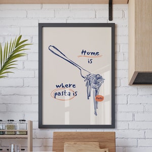 Pasta Lover Club Kitchen Print, arte de pared de lienzo, impresión de espaguetis, póster de pasta, arte de cocina dibujado a mano, arte de pared de cocina, descarga digital
