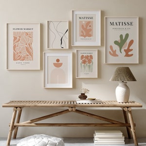 MODERN GALLERIVÄGG Set med 6 väggkonsttryck, set med 6 tryck, vardagsrumsdekor i mjuka färger Matisse-väggkonst Blomstermarknadstryck, digitala