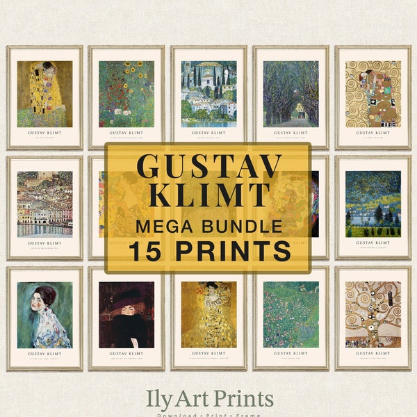 Lot de 15 estampes Gustav Klimt, affiche imprimable Gustav Klimt, téléchargement numérique tendance, affiche de l'exposition Gustav Klimt, impression éclectique, numérique