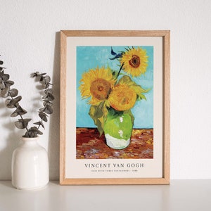 Lámina de arte mural de Vincent Van Gogh, póster de jarrón con tres girasoles, póster de exposición ecléctica de Van Gogh, DESCARGA DIGITAL de moda, paisaje