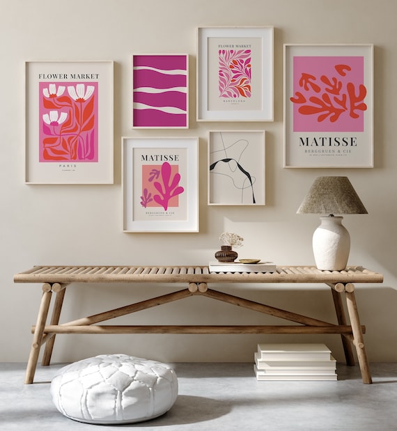 MODERN GALLERY WALL Set of 6 Wall Art Prints, Dorm Room Decor for girls, set of 6 prints,valentine printable, valentine decor, Pink Matisse