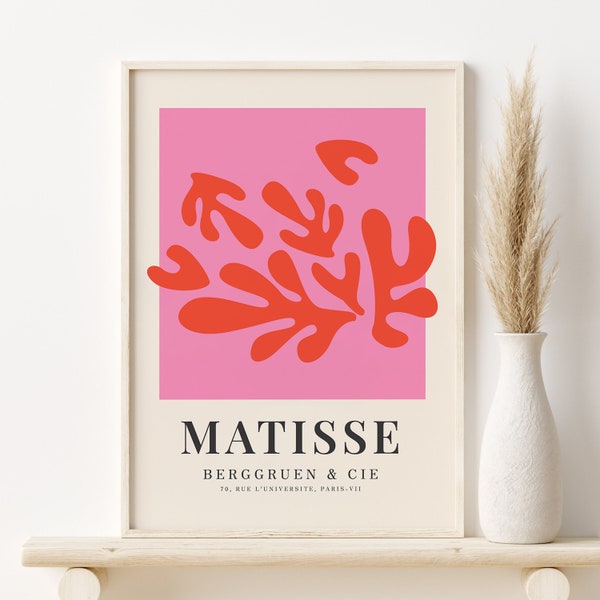 Matisse Print, Exhibition Poster, Pink Red Wall Art, Gallery Wall Art, Mid-Century Modern Art, Trendy Wall Art, Vintage Poster, Digital,