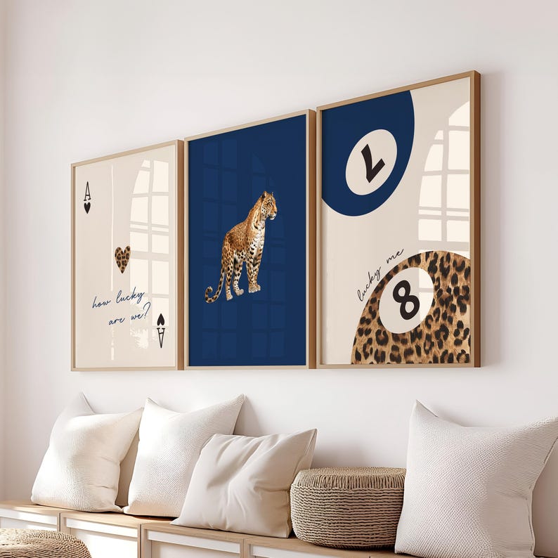 Navy Blue Leopard Cheetah Print Set of 3 How Lucky Are We Lucky 8 Ball ...
