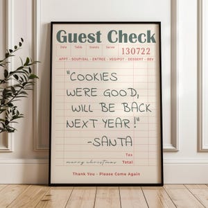 Trendy print kerstgast, decor vakantiebar, retro gastencheque print, grappig kerstdecor, trendy beoordelingsbord, digitale kunst