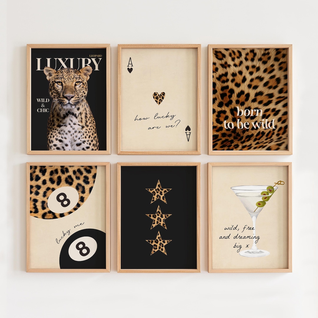 Vintage Leopard Wall Art Set of 6, Leopard Print Decor, How Lucky Are ...