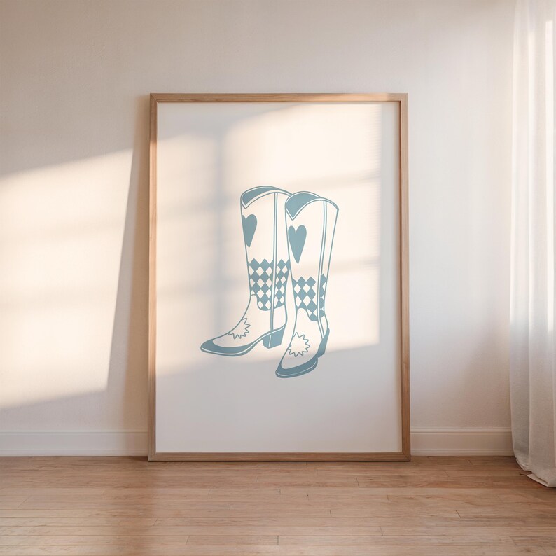 Trendy Blue Bows Wall Art Gallery Set of 3, Coastal Cowgirl Boots, coquette room decor, Girly Wall Art, lucky you wall art, preppy poster image 3