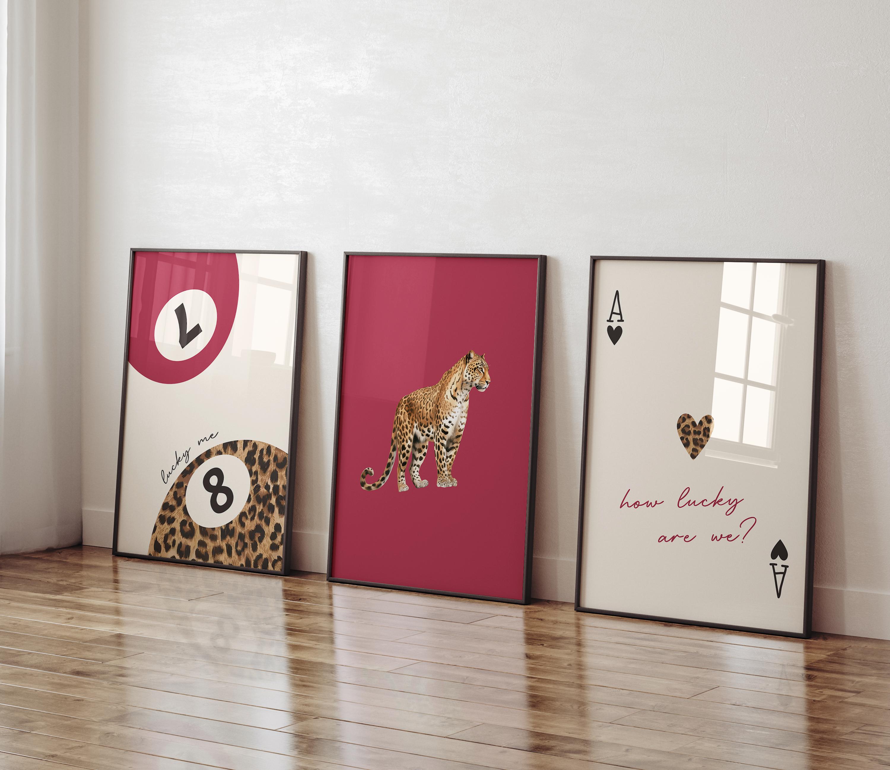 Red Leopard Cheetah Print Set of 3 How Lucky Are We Lucky 8 Ball ...