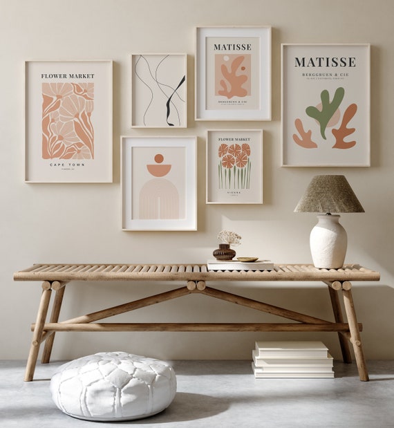 MODERN GALLERY WALL Set of 6 Wall Art Prints, set of 6 prints, Soft Color Living Room Decor Matisse Wall Art Flower Market Prints, digital