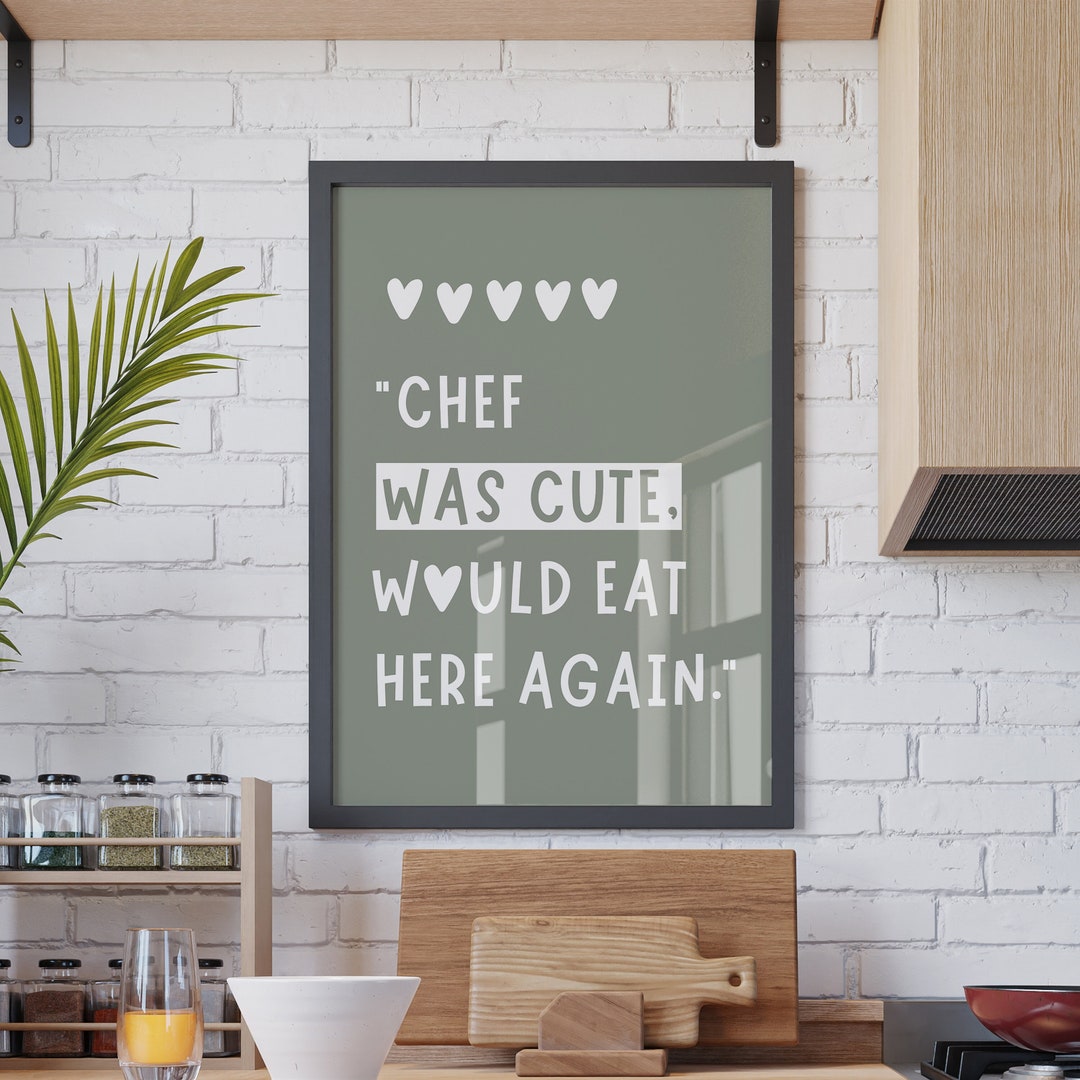 Sage Green Kitchen Wall Art Print, Modern Kitchen Decor, Cute Chef Kitchen Print, Minimalist
