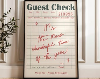 Trendy Christmas Guest Check Print, Holiday Wall Art, Aesthetic Red Xmas Decor, guest check wall art, christmas cute print, digital download
