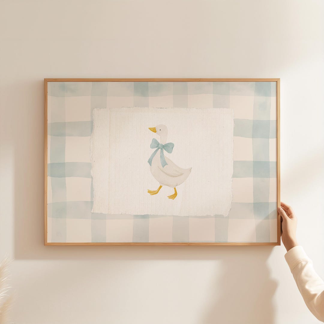 Vintage Goose Nursery Print, Blue Gingham Farmhouse Art (digital ...