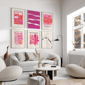 MODERN GALLERIVÄGG Set med 6 väggkonsttryck, studentrumsdekor för flickor, set med 6 tryck, alla hjärtans dag-tryckbart, alla hjärtans dag-dekor, Pink Matisse bild 2