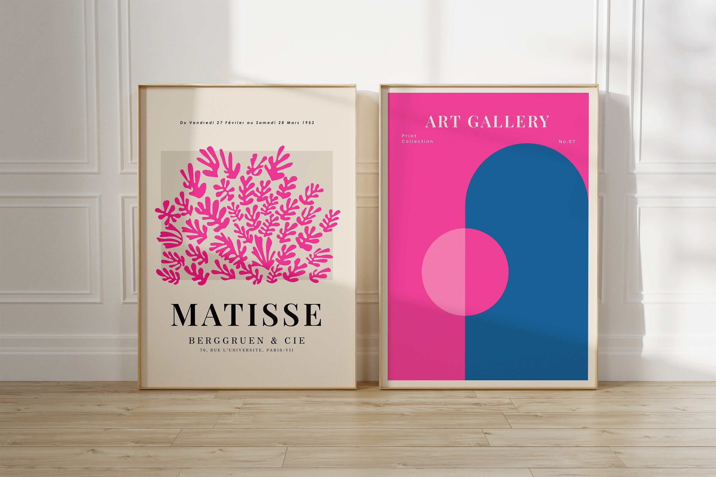 Sztuka ścienna Henri Matisse, Różowe plakaty wystawowe Matisse'a, Różowo-niebieski abstrakcyjny wydruk, Abstrakcyjna praca z domu, Urocza modna sztuka ścienna,