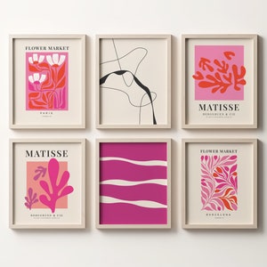 MODERN GALLERIVÄGG Set med 6 väggkonsttryck, studentrumsdekor för flickor, set med 6 tryck, alla hjärtans dag-tryckbart, alla hjärtans dag-dekor, Pink Matisse bild 4
