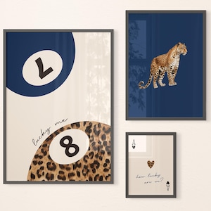 Navy Blue Leopard Cheetah Print Set of 3 How Lucky Are We Lucky 8 Ball ...