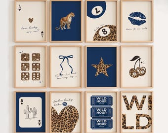Vintage Leopard Prints Navy Cheetah Print Set of 12 Trendy Lucky Navy Gallery How Lucky Are We Print Luxury coquette room decor Digital