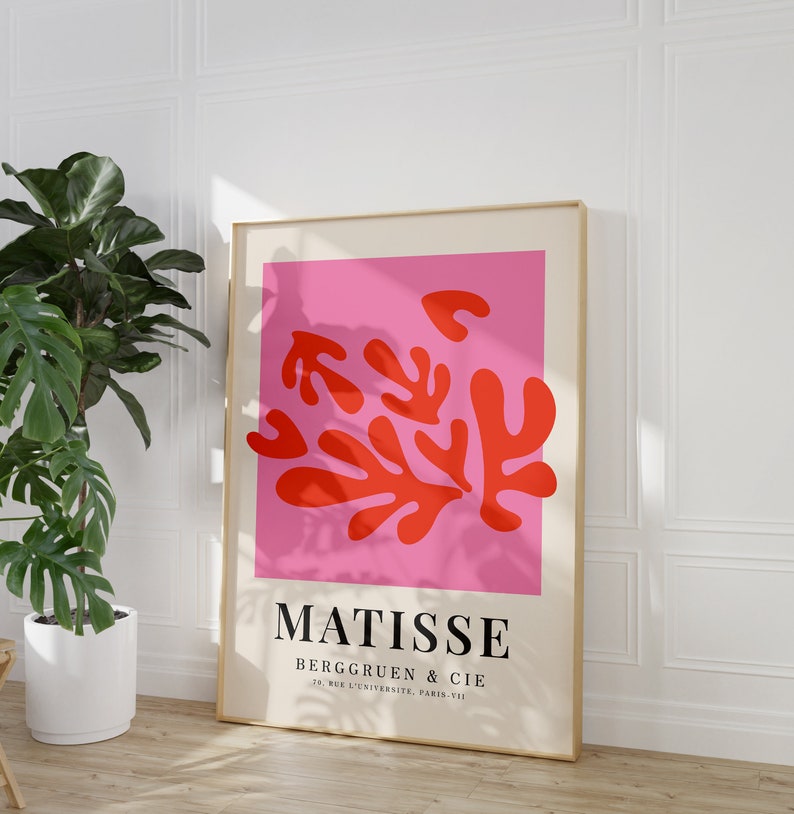 MODERN GALLERIVÄGG Set med 6 väggkonsttryck, studentrumsdekor för flickor, set med 6 tryck, alla hjärtans dag-tryckbart, alla hjärtans dag-dekor, Pink Matisse bild 5