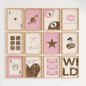 Vintage Leopard Prints Pink Cheetah Print Set of 12 Trendy Lucky Pink Gallery How Lucky Are We Print Luxury coquette room decor Digital