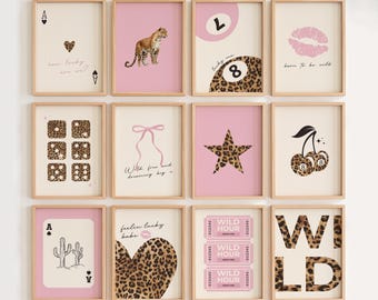 Vintage Leopard Prints Pink Cheetah Print Set of 12 Trendy Lucky Pink Gallery How Lucky Are We Print Luxury coquette room decor Digital