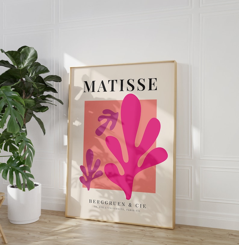 MODERN GALLERIVÄGG Set med 6 väggkonsttryck, studentrumsdekor för flickor, set med 6 tryck, alla hjärtans dag-tryckbart, alla hjärtans dag-dekor, Pink Matisse bild 8