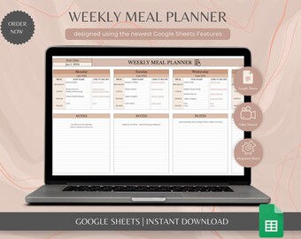 Weekly Meal Planner & Grocery List Template, Automated Google Sheets Download