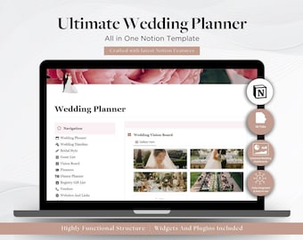 Wedding Planner Notion Template, Engagement Gift ,Notion Wedding Organizer , Bridal Shower Gift , Wedding Checklist and Budget Tracker