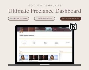 Dashboard Planner per aziende freelance, CRM Client Tracker, modello di gestione dei progetti di attività Notion, contabilità freelance, dashboard di lavoro Notion