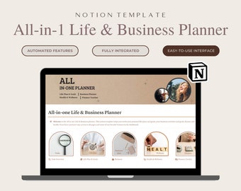 All-in-One Life and Business Notion Planner, Digital Download for Goals, Marketing, Finance, and Freelance Management