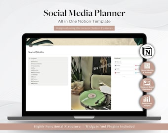 Social Media Notion Template ,Social Media Planner ,Digital content Creator Template ,Social Media Digital Content Calendar,Creator Planner,