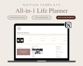 Notion All-In-One Life Planner Template, Digital Download for 2026 Productivity
