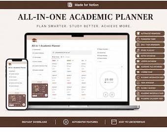 All-in-1 Academic Planner Notion Template, Student School Organizer (Digital Download)